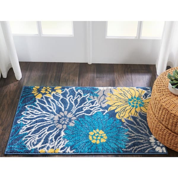 Passion Blue doormat 2 ft. x 3 ft. Floral Contemporary Kitchen Area Rug