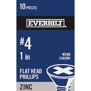 #4 x 1 in. Phillips Flat Head Zinc Plated Wood Screw (10-Pack)