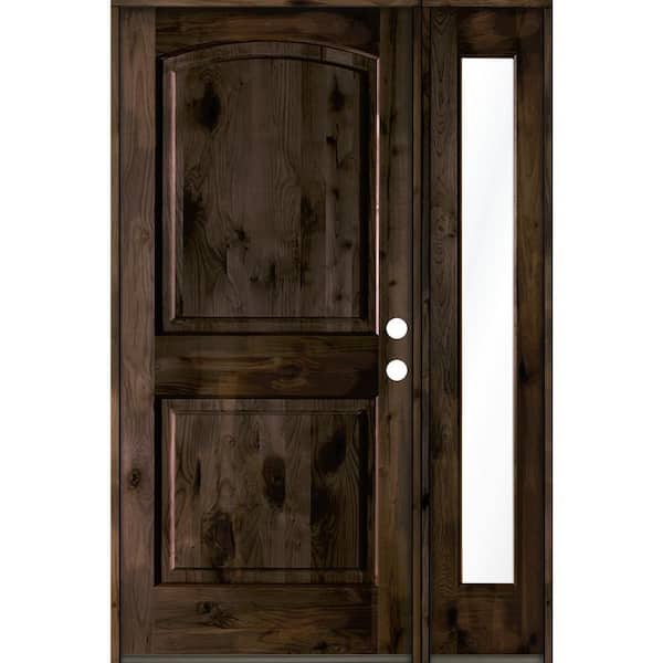44 in. x 80 in. Knotty Alder 2 Panel Arch Left-Hand/Inswing Clear Glass True Black Stain Wood Prehung Front Door w/ RFSL