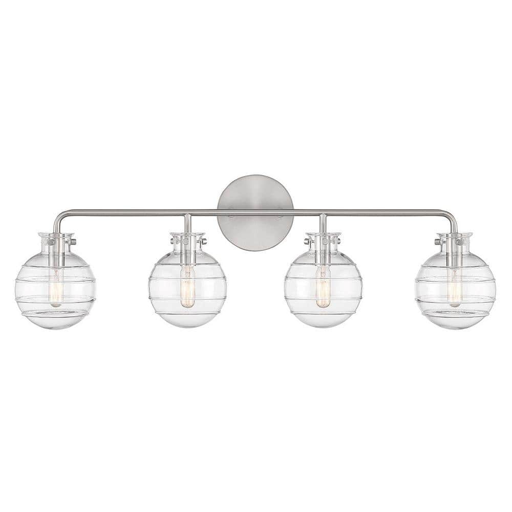 Satin Nickel 4-Light Vanity with Clear Swirl Glass Shades