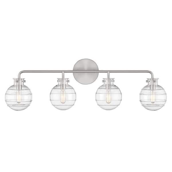 Mason 30.50 in. 4-Light Satin Nickel Vanity Light with Clear Swirl Glass Shades