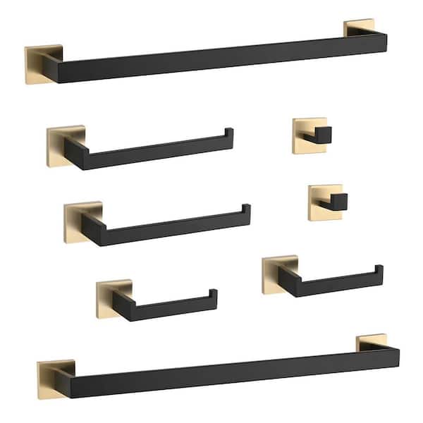 Satico 8-Piece Stainless Steel Bathroom Hardware Set with Mounting Hardware in Gold Plus Matte Black