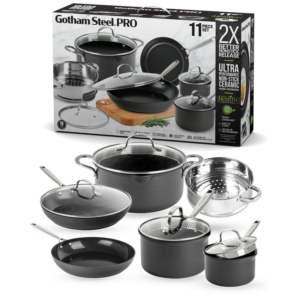Gotham Steel Pro 10 Piece Pots and Pans Set Nonstick Cookware Set, Complete  Hard Anodized Ultra Durable Ceramic Cookware Set for Kitchen
