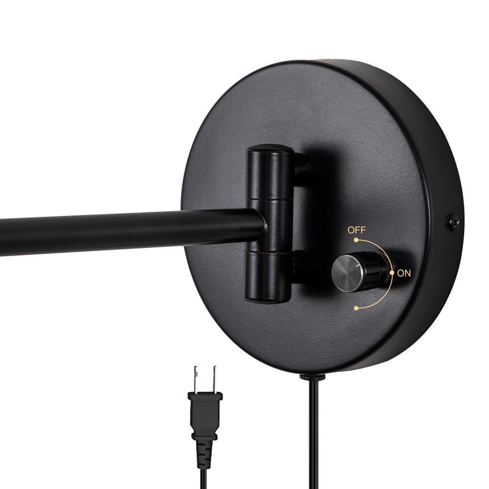 Black Swing Arm Wall Light with White Linen Shade, 2-Pack