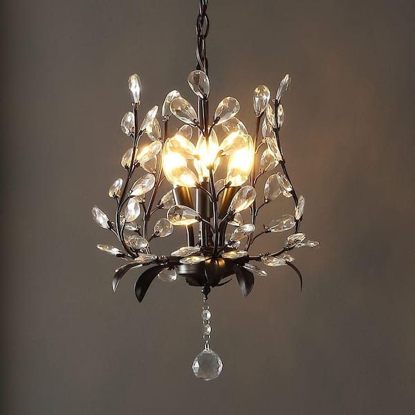 JONATHAN Y Adoria 12 in. 3-Light Oil Rubbed Bronze/Clear Contemporary Bohemian Iron/Acrylic LED Crystal Pendant