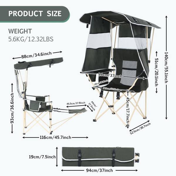 ALPHA CAMP Folding Camping Chair With Canopy Shade & Cup Holder - Portable, Heavy Duty