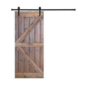 K Series 42 in. x 84 in. Fully Set Up Made-In-USA Brair Smoke Finished Pine Wood Sliding Barn Door With Hardware Kit