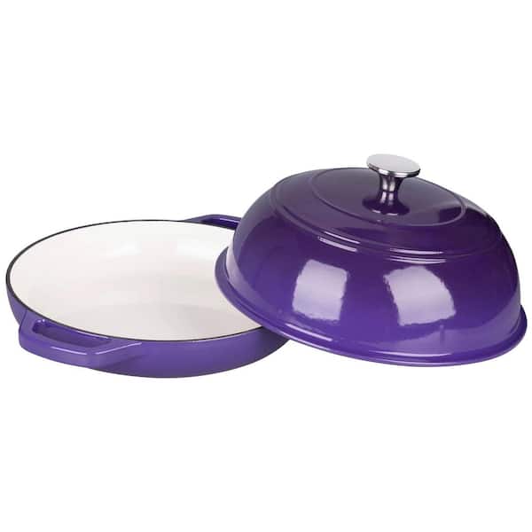 6 qt. Enameled Cast Iron Round Dutch Oven Pot in Purple with Lid and Bread Proofing Basket Baking Supplies Set