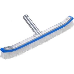 Curved Aluminum 18 in. Pool Brush for Swimming Pool Walls and Floors with Nylon Fiber Bristles Lightweight Frame
