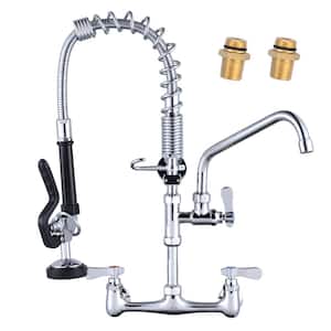21 in. H Wall Mount Commercial Kitchen Faucet 3 Handles with Pre-Rinse Sprayer in Chrome