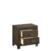 A dark brown wood nightstand with both drawers pulled open.