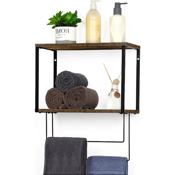 Oumilen Wall Mounted Paper Towel Holder with Wood Shelf, Rustic Brown