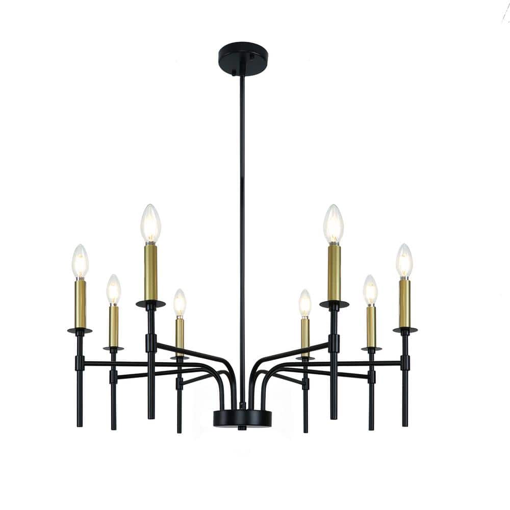8-Light Modern Black and Gold Candle Farmhouse Chandelier Light Fixture for