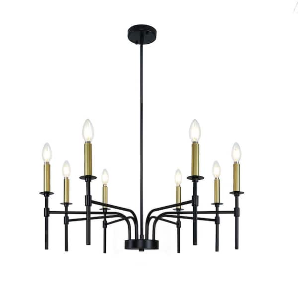 Unbranded 8-Light Modern Black and Gold Candle Farmhouse Chandelier Light Fixture for Dining Room Kitchen Island Living Room