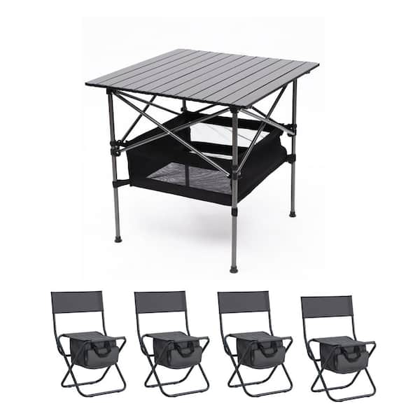 Kahomvis Outdoor Portable Folding Aluminum Picnics Camping Table and Steel Chairs (Set of 5)