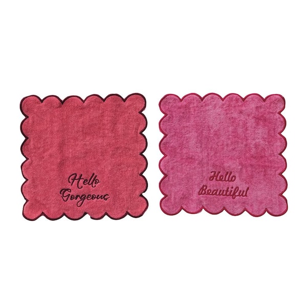2-Pieces Pink Embroidered Sayings Cotton Bath Towel Set