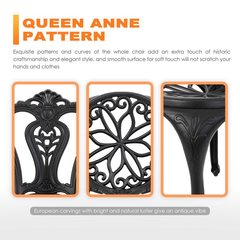 Black and Gold Speckled Cast Aluminum Outdoor Patio Chair Set