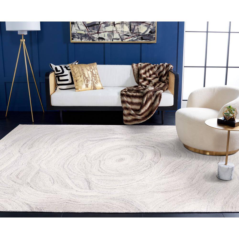 Hand-Tufted Light Grey and Beige Wool Abstract 8' x 10' Area Rug
