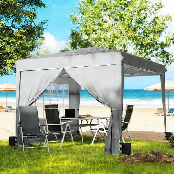 3-Adjustable Height 10 ft. x 10 ft. Gray Patio Gazebo Instant Pop