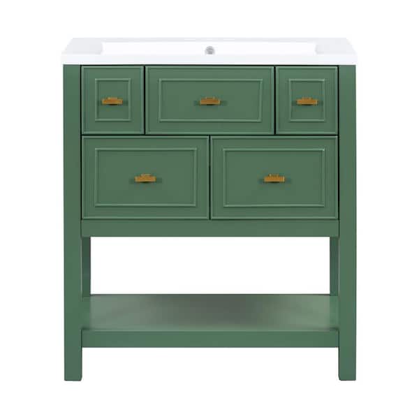 Boosicavelly 30 in. W Single Sink Freestanding Bath Vanity in Green with White Resin Top