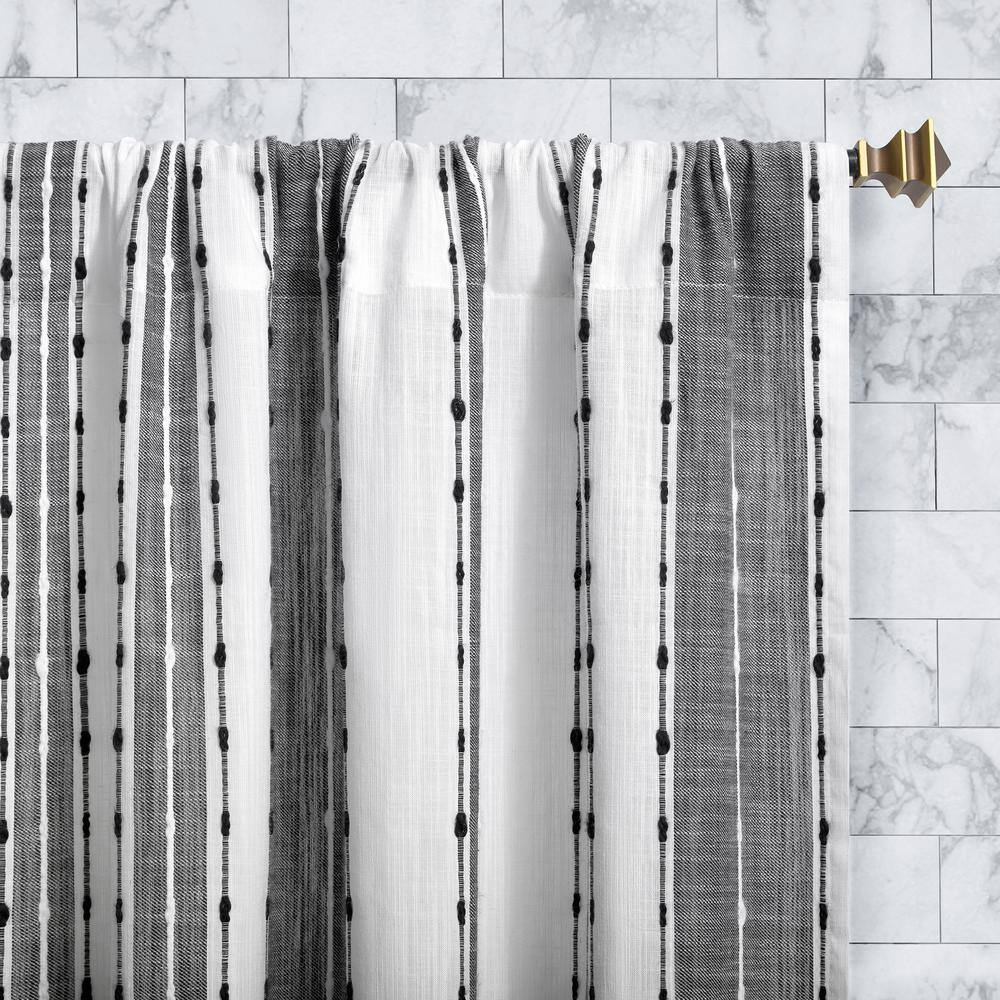 Black and White Striped Cotton Cafe Curtain Valance, 52" x 14"