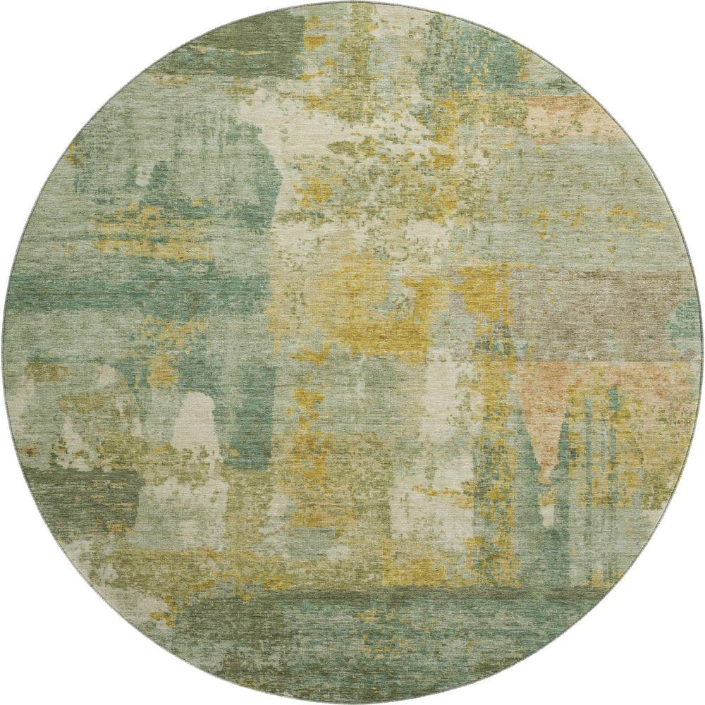 Mayfield Premium Machine Washable Abstract AMF2147 Green 8 ft. x 8 ft. Round Rug price history on PriceWatchPro
