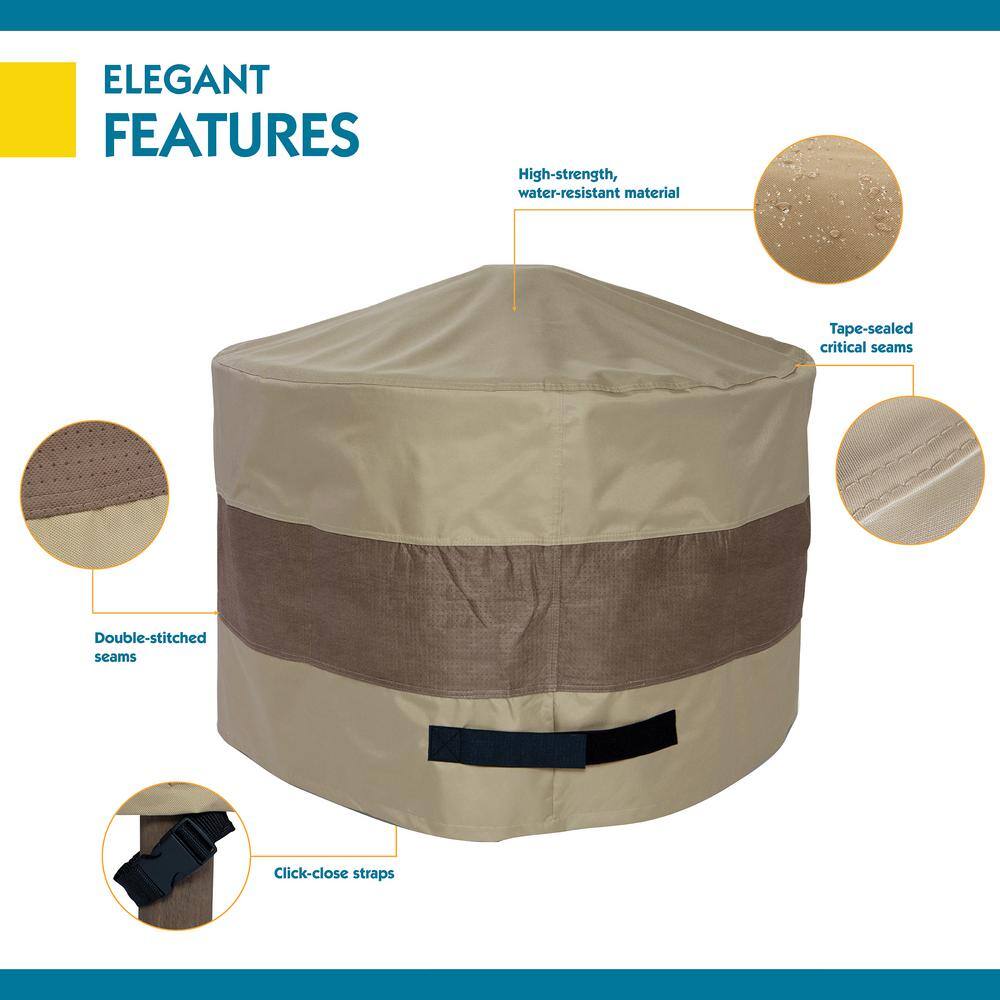Elegant Waterproof Beige and Brown Round Fire Pit Cover, 50 Inch