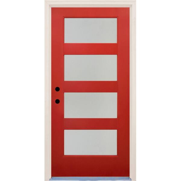 Builders Choice 36 in x 80 in Elite Engine RH 3 Lite Satin Etch Glass Contemporary Painted Fiberglass Prehung Front Door w/ Brickmould