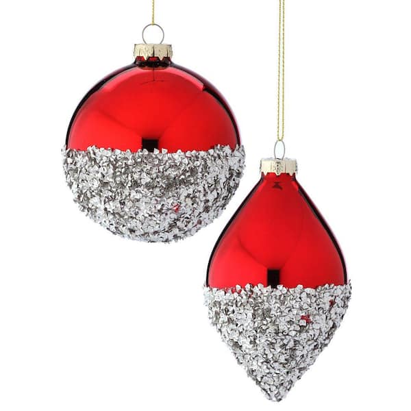 4-5.5 in. Glass and Sequin Ball and Finial Ornament (Set of 2)