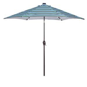 9 ft. Steel Outdoor Patio Market Umbrella in Blue with 24 LED Lights