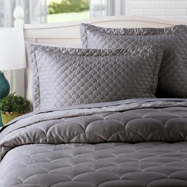 Nikki Chu Scallop Quilted Charcoal King Pillow Sham