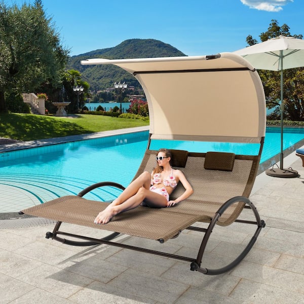 Pellebant Metal Patio Double Outdoor Rocking Chair in Brown