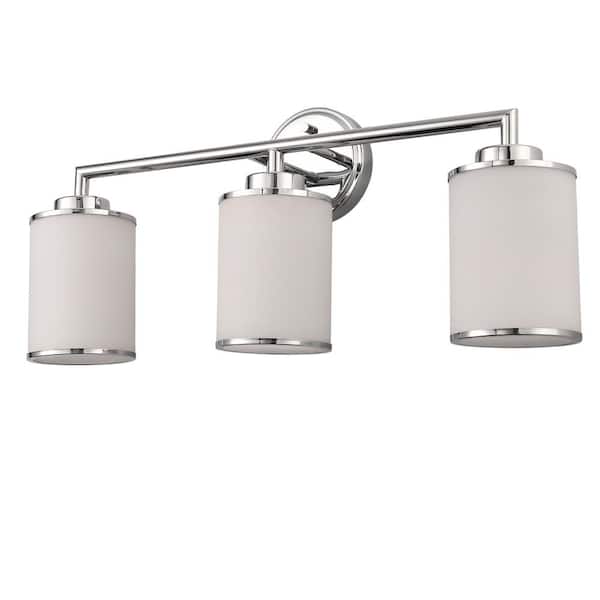 17 In. 3-Light Chrome Vanity Light for Vanity or Mirror in Bathroom with Frosted Glass Shades Stylish Modern Wall Sconce