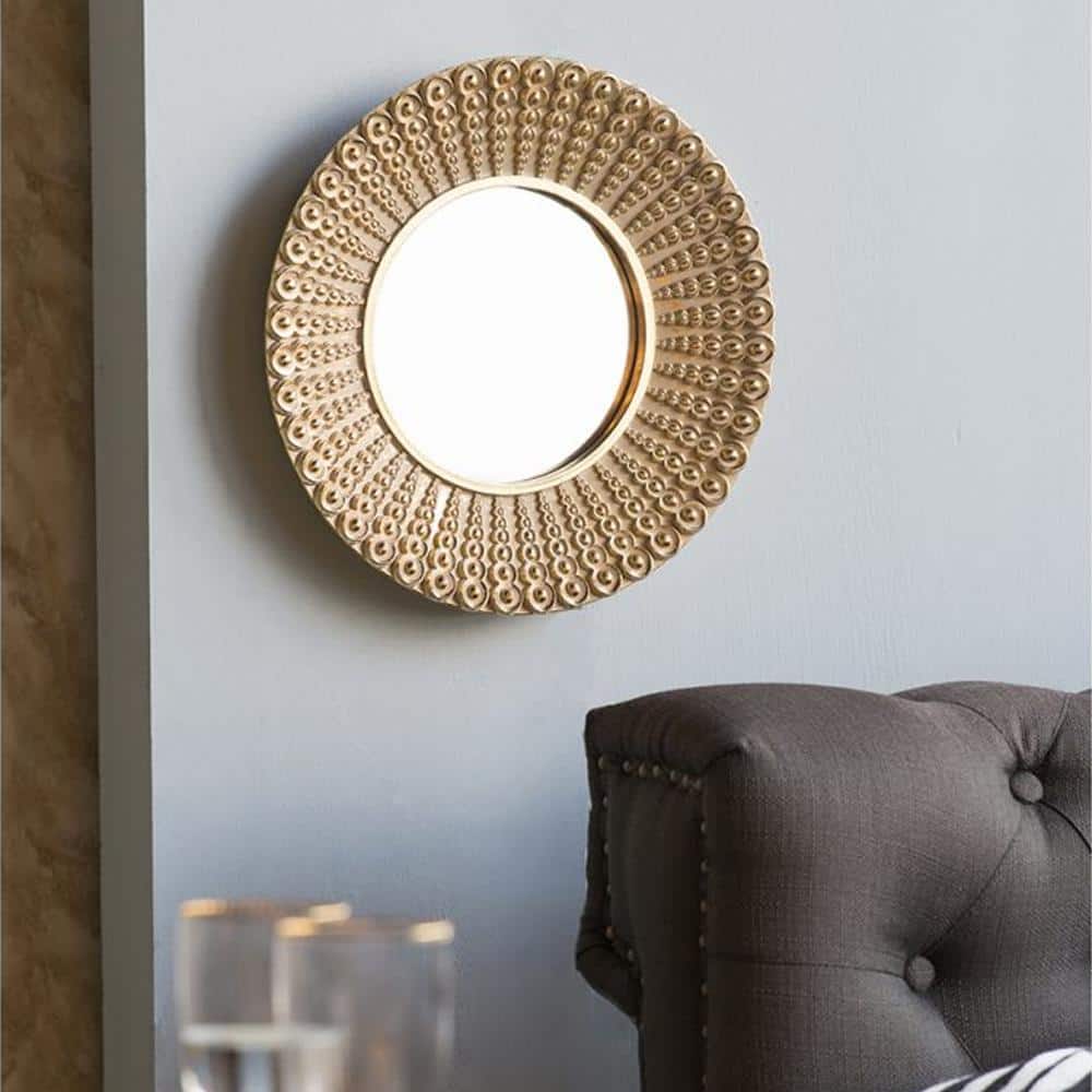 Aubrey 14" Gold Beaded Round Wall Mirror for Elegant Spaces