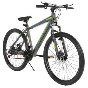 Grey 27.5 Inch Mountain Bike; 21 Speeds with Mechanical Disc Brakes; Aluminum Steel Frame; Suspension Mountain Bicycle