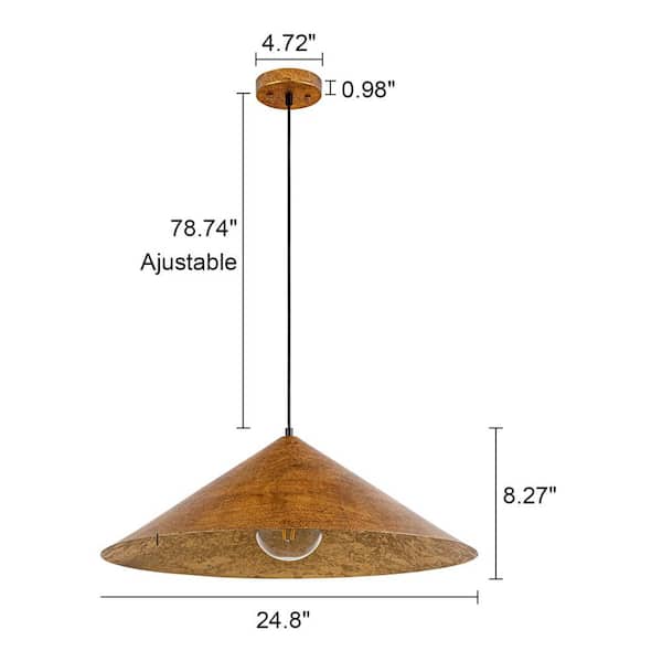 Elizabeth 1-Light 24.8 in. Antique Gold Pendant Light with Metal Shade Cone Kitchen Pendant Hanging Light