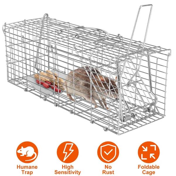 Unbranded - Foldable Indoor/Outdoor Rat Cage Trap Humane Live Rodent Galvanized Iron Control Bait Catch with Detachable L-Shaped Rod