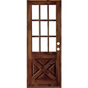 32 in. x 96 in. Knotty Alder Left-Hand/Inswing X-Panel 1/2 Lite Clear Glass Red Chestnut Stain Wood Prehung Front Door
