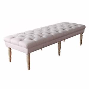 64.25 in. Cream Backless Bedroom Bench with Button Tufted Seat and Turned Legs