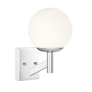 Kelvin 6.5 in. 1-Light Chrome Contemporary Wall Sconce with Etched Globe Glass Shade