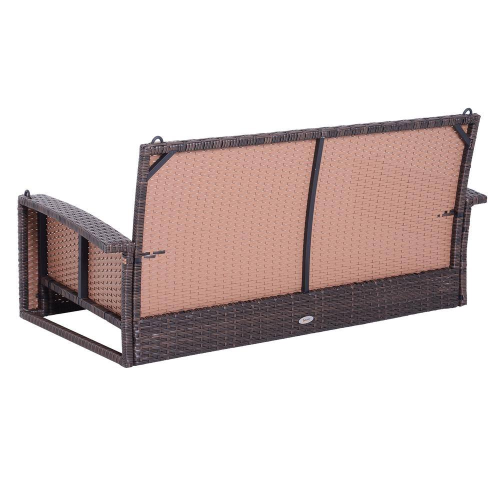 Brown Wicker 2-Person Outdoor Hanging Swing Bench with Cushions