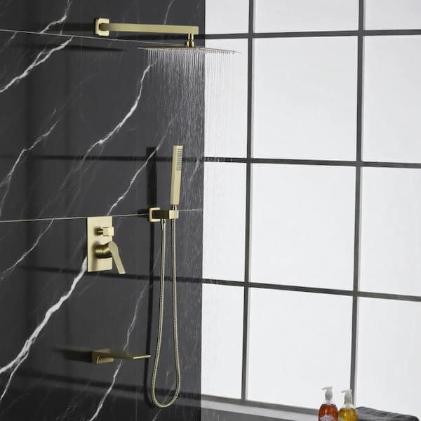 Vara Single Handle 1-Spray 3-Way Tub and Shower Faucet 2.5 GPM in Brushed Gold Pressure Balance Valve Included