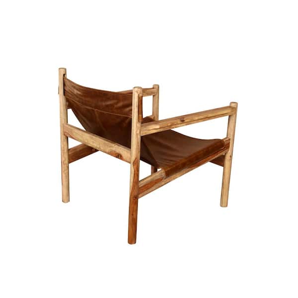 PORTER DESIGNS - Genoa Brown Leather and Natural Sheesham Wood Leather Sling Chair