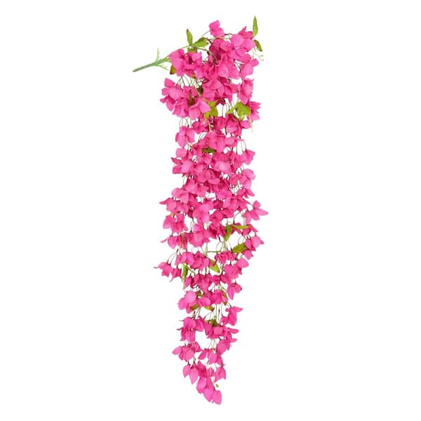 LIVING LUXURY 50 in. Magenta Artificial Bougainvillea Flower Stem Hanging Spray Bush