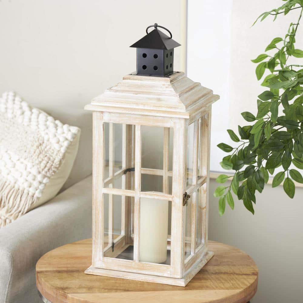 Litton Lane Light Brown Wood Lighthouse Style Decorative Candle