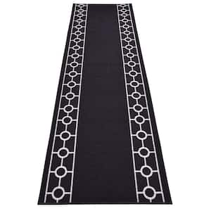 Chain Border Design Cut to Size Black Color 31 .5" Width x Your Choice Length Custom Size Slip Resistant Runner Rug