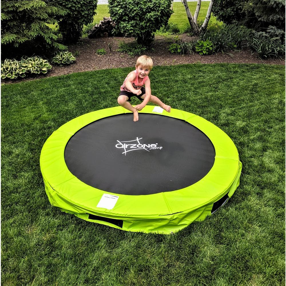8' Green Round In-Ground Springless Trampoline with Enclosure