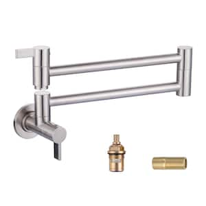 Solid Brass Wall Mounted Pot Filler Faucet with Double Joint Swing Arms, Commercial Kitchen Pot Faucet in Brushed Nickel