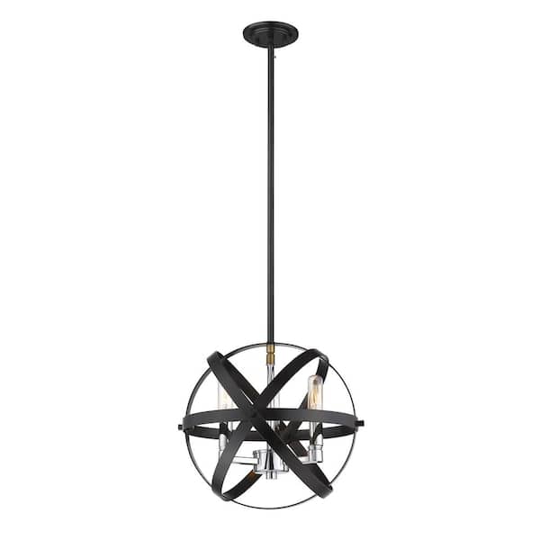 Unbranded 3-Light Hammered Black Plus Chrome Candlestick Pendant