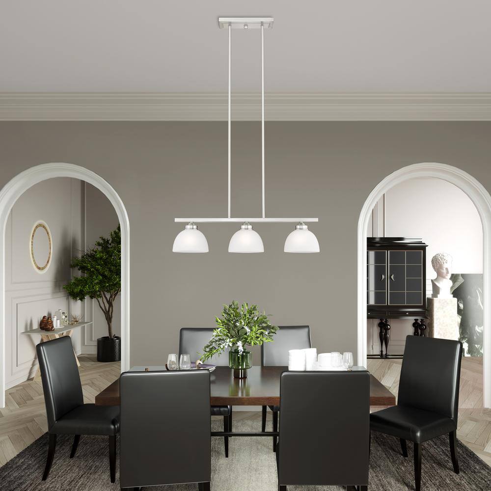 Somerset 3-Light Brushed Nickel Island Pendant with Satin Glass